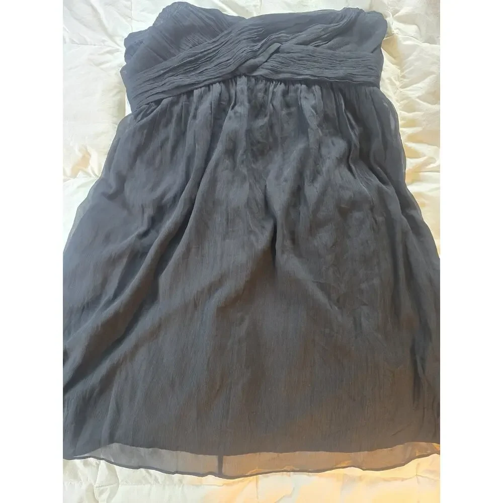 J. Crew Black Strapless Pleated Chiffon Silk Dress built in bra LBD sz 18 formal